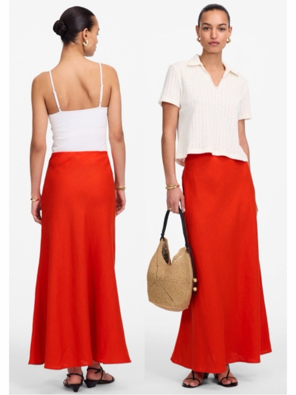 Madewell Bright Red Maxi Skirt - Sleek Bias-Cut Silhouette